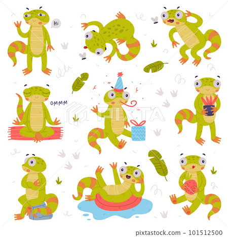 Funny Green Gecko Character Engaged in Different Activity Vector Set Funny Green Gecko Character Engaged in Different Activity Vector Set 101512500