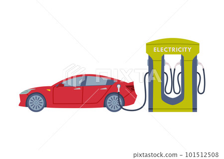 Car at Electric Vehicle Charging Station or EV Charger as Electrical Power Supply Equipment Vector Illustration Car at Electric Vehicle Charging Station or EV Charger as Electrical Power Supply Equipment Vector Illustration 101512508