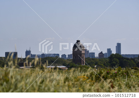 Old tower building in front of Scheveningen's skyline near Scheveningen, Netherlands Old tower building in front of Scheveningen's skyline near Scheveningen, Netherlands 101512718