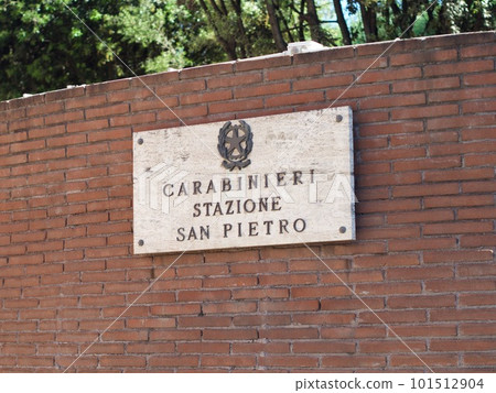 Marble board of the Italian carabinieri San Pietro station department, military force charged with police duties, the national gendarmerie, policing both military and civilian populations 101512904