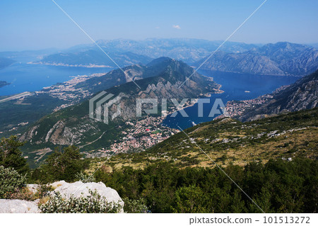 Picturesque panoramic view from above on Bay of Kotor and the mountains around. Montenegro, Europe. 101513272