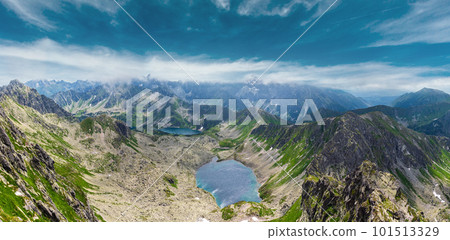 Tatra Mountain view to group of glacial lakes from path Kasprowy Wierch to Swinica mount, Poland. 101513329