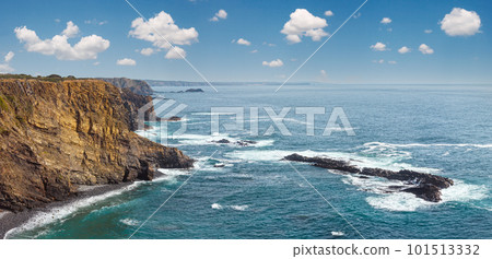 Summer Atlantic ocean coast landscape (near Monte Clerigo beach, Aljezur, Algarve, Portugal). Panorama. 101513332