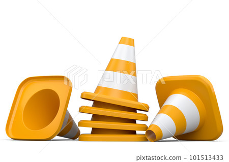 Set of traffic cones for under construction road work on white background. 101513433