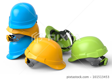 Heap of safety helmets or hard caps for carpentry work on white background Heap of safety helmets or hard caps for carpentry work on white background 101513453