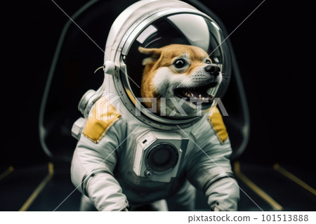A cute canine astronaut in a space suit with its tongue out in excitement. Ready for a zero gravity exploration of the universe. Is AI Generative. 101513888