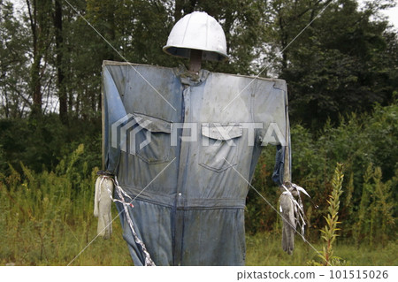 A scarecrow standing on the Kinugawa riverbed: Tochigi Prefecture 101515026