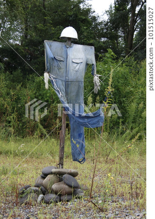 A scarecrow standing on the Kinugawa riverbed: Tochigi Prefecture 101515027