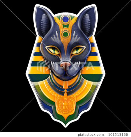 Bastet goddes. Cat wearing pharaoh's headdress in the style of digital airbrushing 101515166