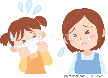 Mom with watery eyes and runny nose and girl in mask _ upper body 101515218