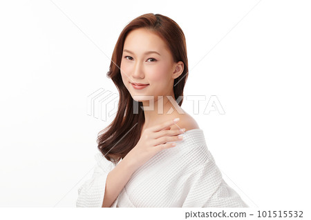 Beautiful young asian woman with clean fresh skin on white background, Face care, Facial treatment, Cosmetology, beauty and spa, Asian women portrait. 101515532