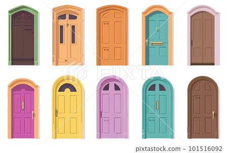 set vector illustration of outdoor doors multi colored isolated on white 101516092