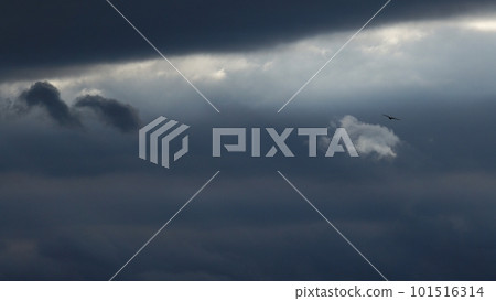 有風的傍晚被光線和雲層之間的光線照亮的雲層・春天・長焦・只有天空・230318pm 101516314