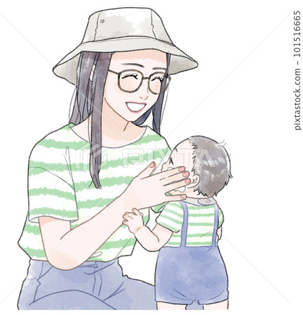 Illustration of a mother applying sunscreen to her child 101516665