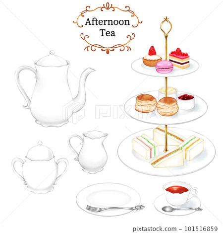 Watercolor afternoon tea set (white plain tableware) 101516859