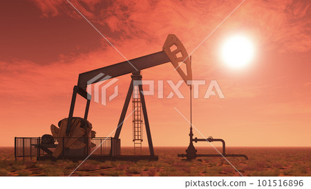Oil pump against a reddish sky 101516896