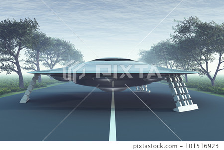 Flying saucer on a country road Flying saucer on a country road 101516923