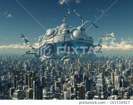 Huge spaceship in a big city 101516927