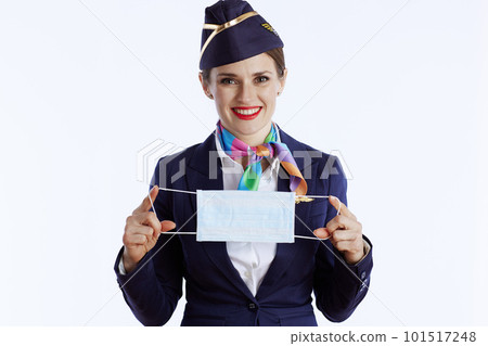 smiling elegant female flight attendant on white 101517248