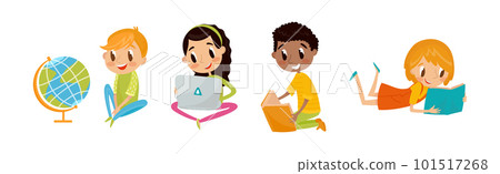 Smart Kids Reading Book and Studying School Subject Vector Set Smart Kids Reading Book and Studying School Subject Vector Set 101517268