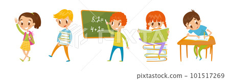 Smart Kids Reading Book and Studying School Subject Vector Set Smart Kids Reading Book and Studying School Subject Vector Set 101517269
