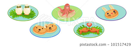 Creative Meal Dishes Plating and Serving Ideas Vector Set 101517429