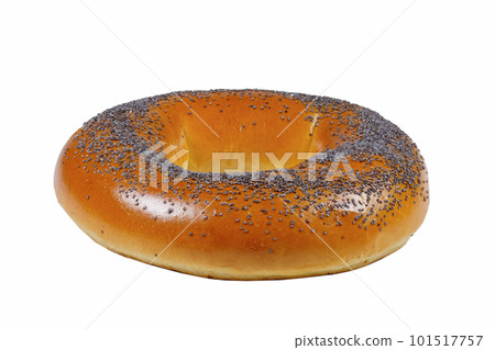 Fresh bagel with poppy seeds isolated on white. Homemade baking 101517757