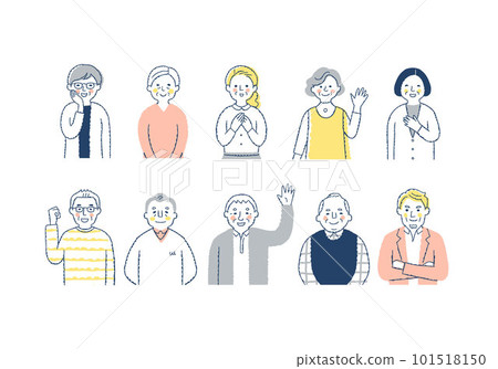 10 smiling senior generation men and women, upper body 101518150