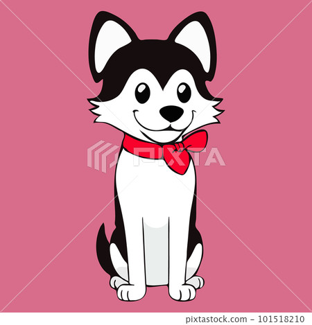Happy cartoon puppy with bow tie on pink background. Flat Vector illustration. Happy cartoon puppy with bow tie on pink background. Flat Vector illustration. 101518210
