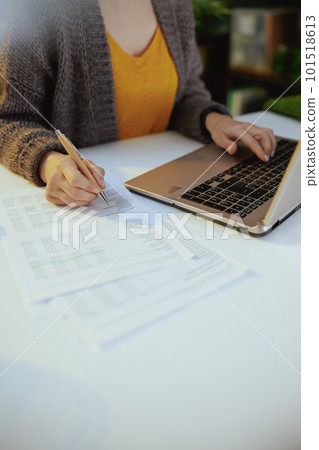 business woman with documents and laptop working 101518613