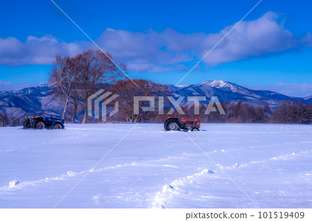 長野縣長川町，冬季藍天白雪覆蓋的長門牧場 101519409