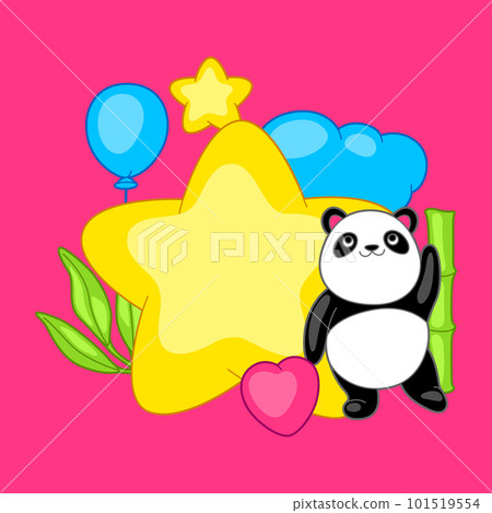 Background with cute kawaii little panda. Funny character and decorations in cartoon style. Background with cute kawaii little panda. Funny character and decorations in cartoon style. 101519554