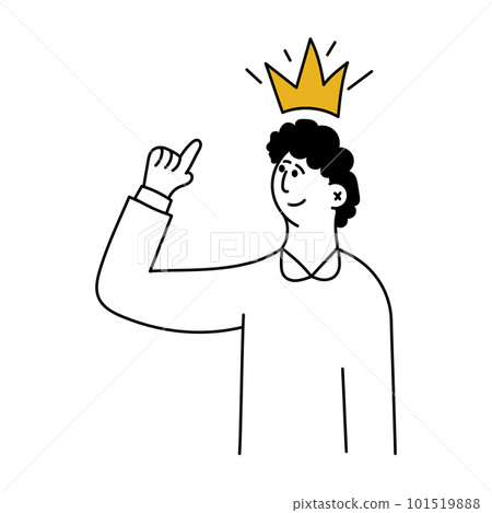 A man with a crown on his head and points to her hand. Positive self-esteem and successful leader man. Positive mood in the office. Vector illustration A man with a crown on his head and points to her hand. Positive self-esteem and successful leader man. Positive mood in the office. Vector illustration 101519888