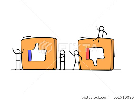 Like or dislike icons with little people. People with positive or negative reaction buttons isolated on white background. Vector illustration Like or dislike icons with little people. People with positive or negative reaction buttons isolated on white background. Vector illustration 101519889