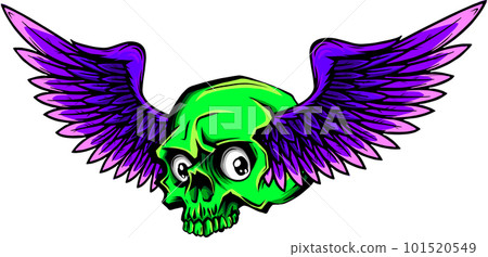 vector illustration of Human skull with wings on white background. digital hand draw vector illustration of Human skull with wings on white background. digital hand draw 101520549