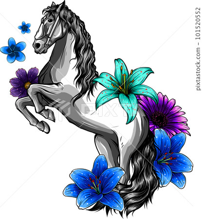 horse with peony flowers pink vector illustration on white background horse with peony flowers pink vector illustration on white background 101520552