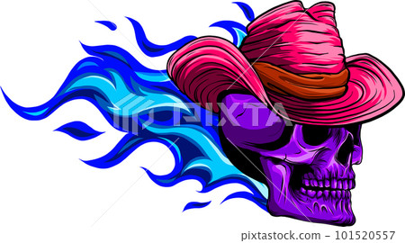 Skull with fire vector logo design on white background. digital draw 101520557