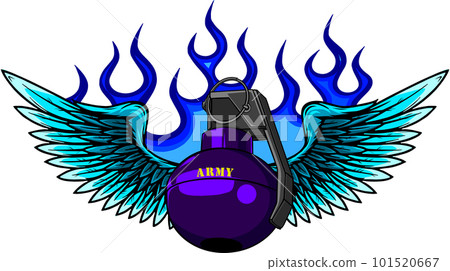 Hand grenade on white background, isolated, vector illustration design. digital hand draw Hand grenade on white background, isolated, vector illustration design. digital hand draw 101520667