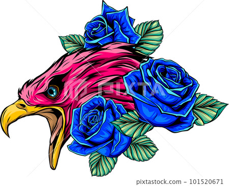 vector illustraion of eagle with flower roses on white background vector illustraion of eagle with flower roses on white background 101520671