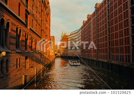 Warehouse District in Hamburg, Germany. Old buildings and bridges in Hamburg Speicherstadt 101520825