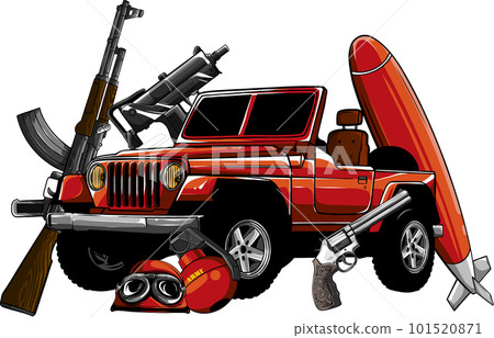 vector illustration of military vehicle with mounted machine gun on white background 101520871