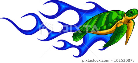 Cartoon Sea Turtle. Vector Illustration of Eretmochelys Imbricata. digital hand draw 101520873