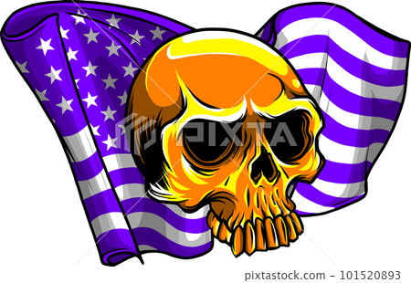 vector illustration of skull with american flag. digital hand draw design vector illustration of skull with american flag. digital hand draw design 101520893