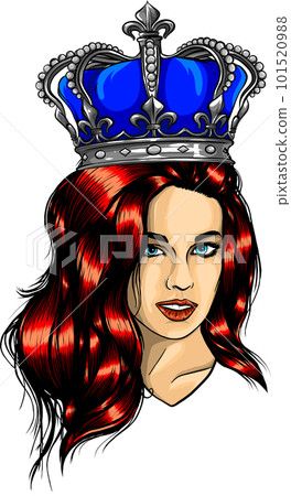 Queen portrait girl with classic long healthy hair.Close up look , cat eye with long eyelashes and full shaped eyebrows, perfect red lips shape. 101520988