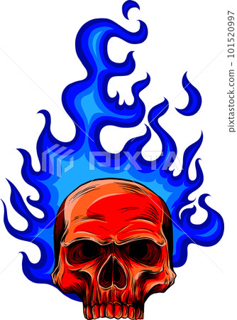 vector illustration of human skull on white background. digital hand draw design 101520997