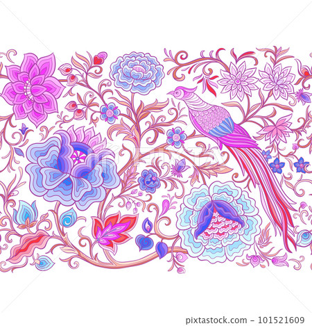 Fantasy flowers and pheasant bird in retro, vintage, chinese silk Fantasy flowers and pheasant bird in retro, vintage, chinese silk 101521609