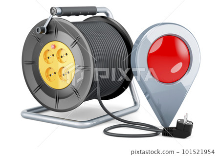 Industrial cable reel with map pointer, 3D rendering 101521954