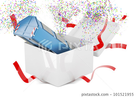 Industrial waste skip inside gift box, 3D rendering 101521955