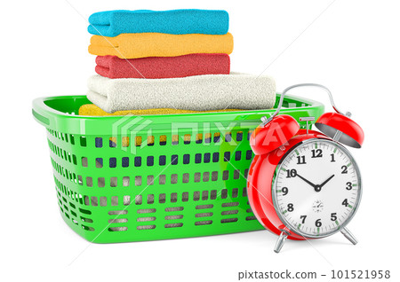 Laundry basket with alarm clock, 3D rendering 101521958