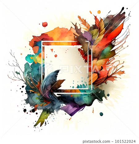 Colorful watercolor square frame with natural design isolated on white background. Colorful abstract illustration with flowers and herbs. Ai generated square frame design. Colorful watercolor square frame with natural design isolated on white background. Colorful abstract illustration with flowers and herbs. Ai generated square frame design. 101522024